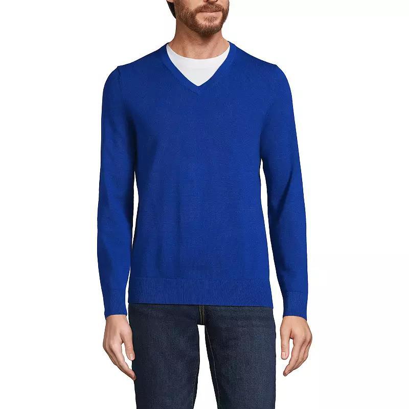 Men's Lands' End Fine Gauge Cotton V-Neck Sweater, Size: Small, Radiant Blue Product Image
