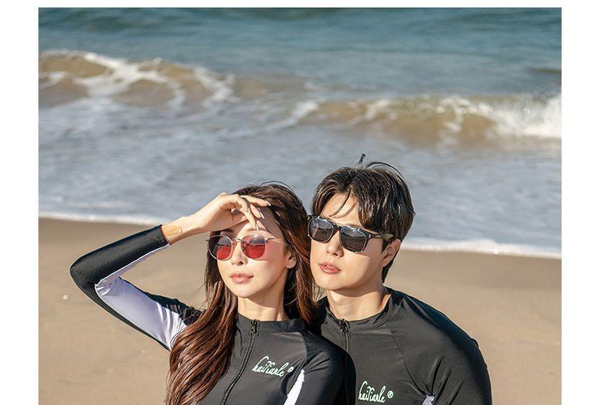Couple Matching Lettering Two-Tone Tankini / Swim Pants / Swim Shorts / Rash Guard / Set Product Image