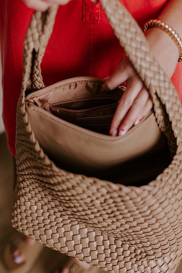 Johanna Large Woven Vegan Leather Shoulder Bag Iced Latte Product Image