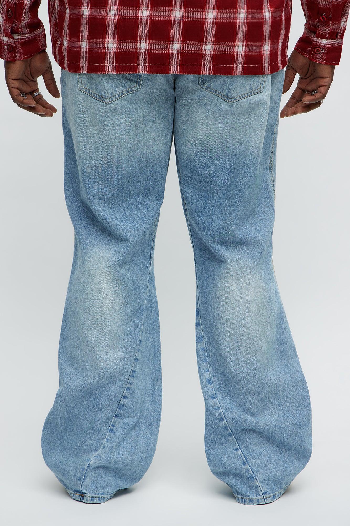 Stacked Slim Flare On Levels Distressed Jeans - Light Blue Wash Product Image