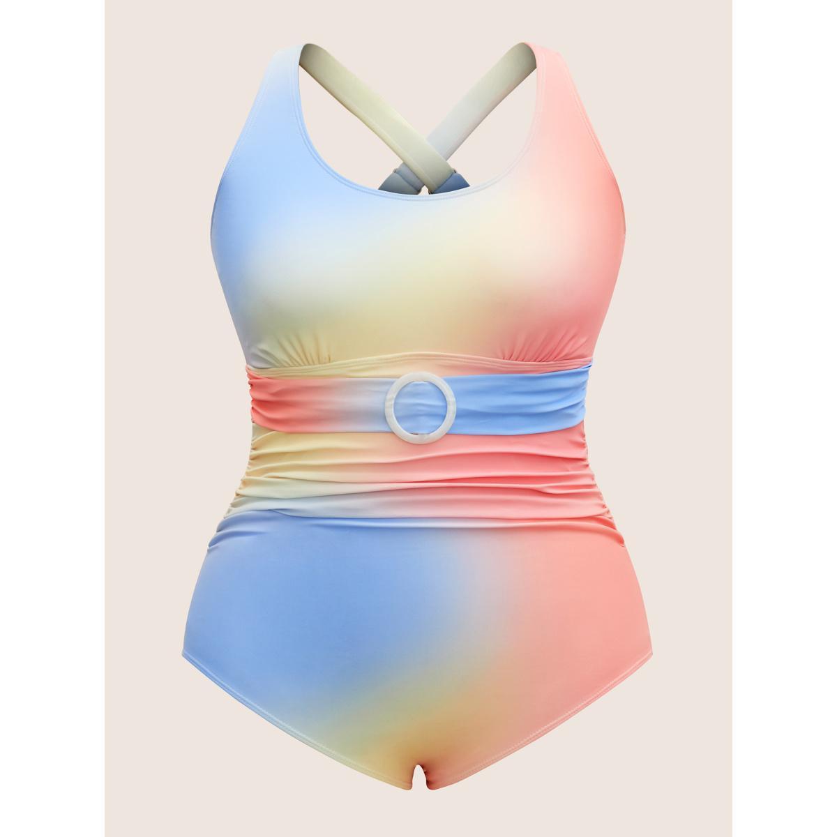 Plus Size Ombre Buckle Detail One Piece Swimsuit Women's Swimwear Multicolor Beach Non Curve Bathing Suits High stretch One Pieces BloomChic 22-24/3X Product Image