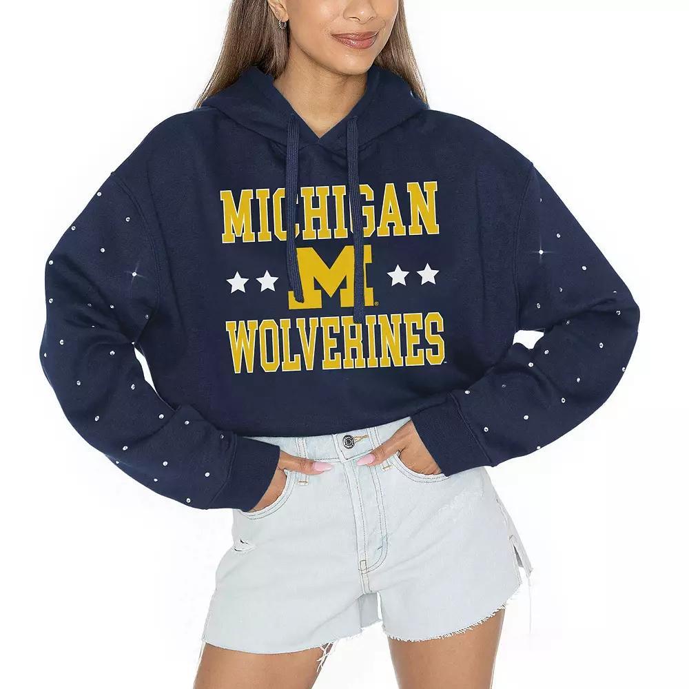 Women's Gameday Couture Navy Michigan Wolverines Can't Lose Rhinestone Cropped Pullover Hoodie, Size: XL, Blue Product Image