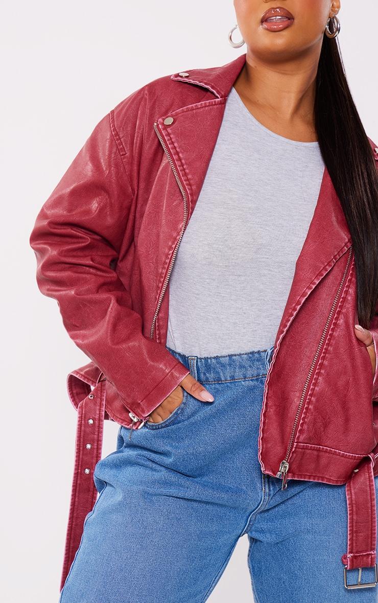 Plus Cherry Red Vintage Faux Leather Oversized Zip Up Biker Jacket Product Image