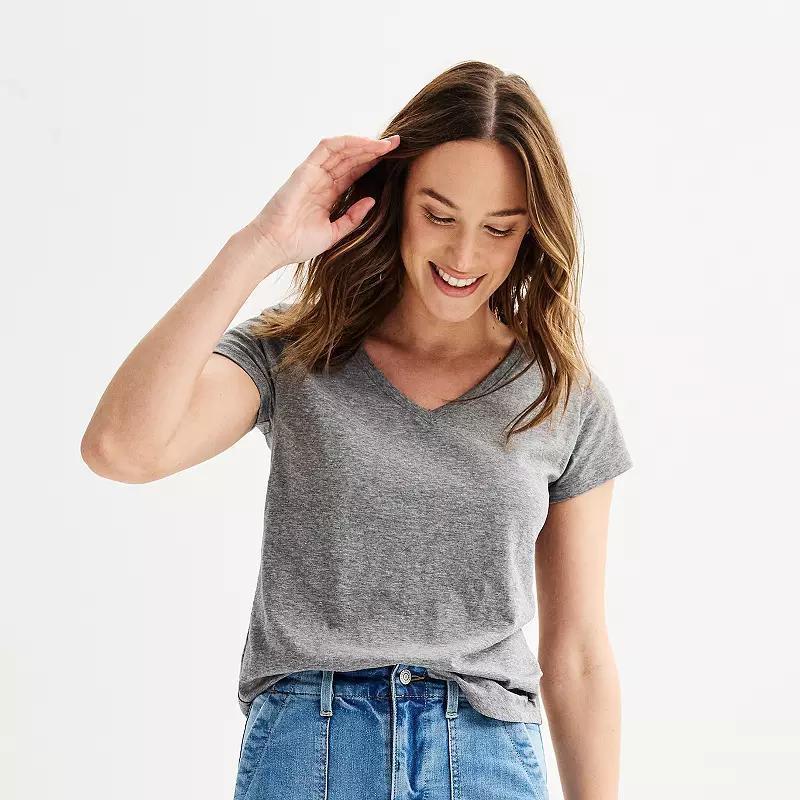 Petite Sonoma Goods For Life® Everyday Short Sleeve V-Neck Tee, Women's, Size: Small Petite, Grey Product Image