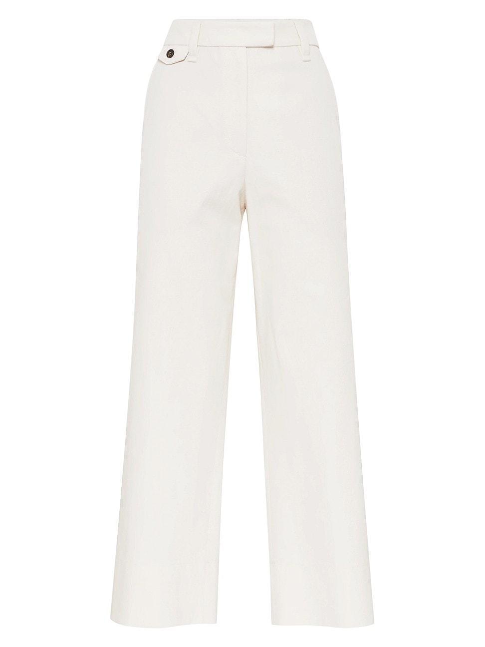 Womens Cotton and Linen Cover Cropped Chino Trousers with Monili Product Image