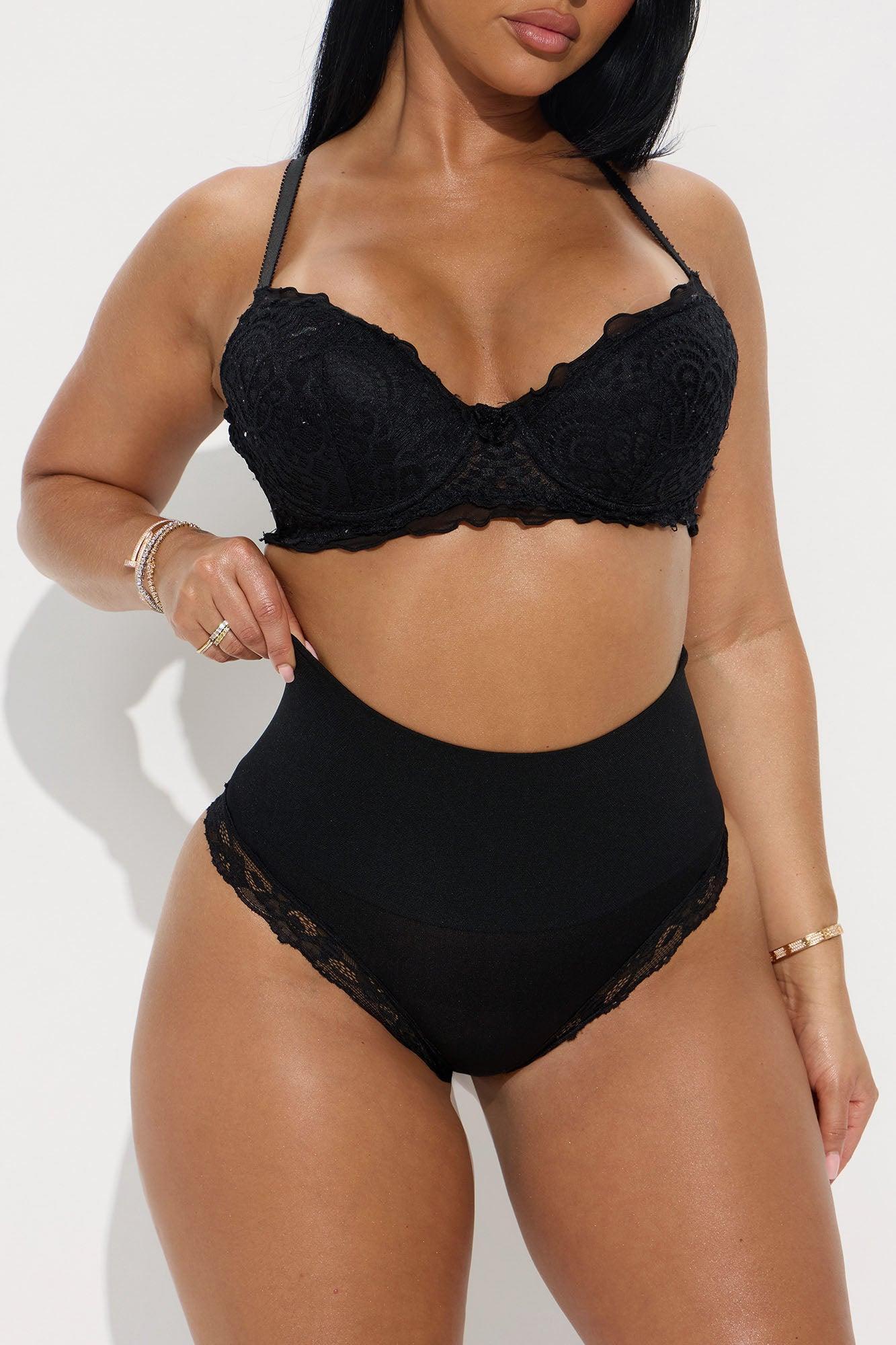 Sweet And Snatched Satin Shine Seamless Lace High Waist Thong Panty - Black Product Image