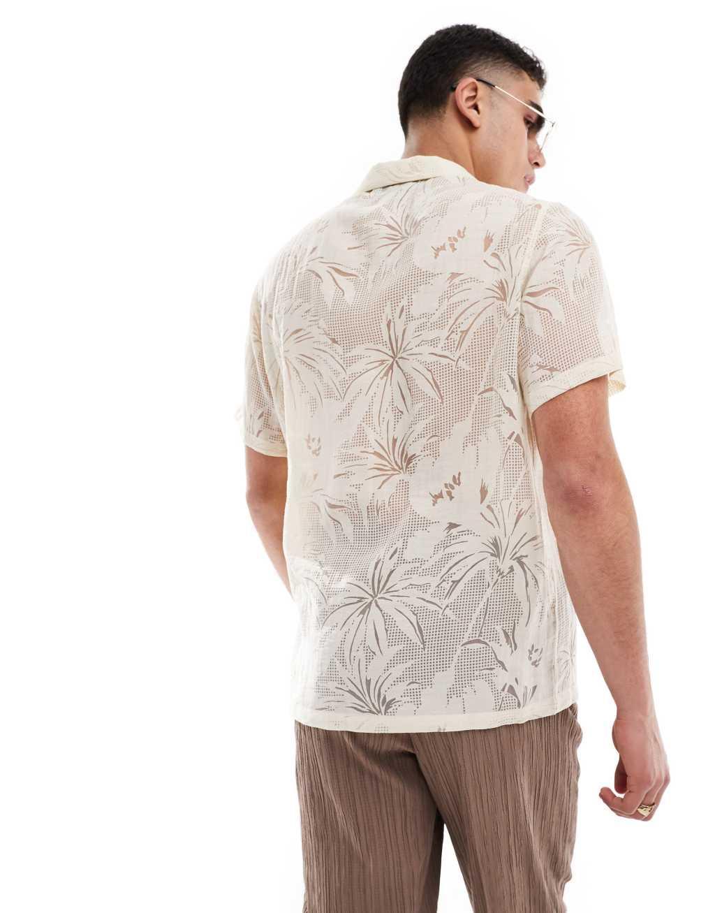 ASOS DESIGN relaxed low neck burn out shirt in stone  Product Image