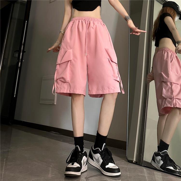 High Waist Plain Wide Leg Cargo Shorts Product Image