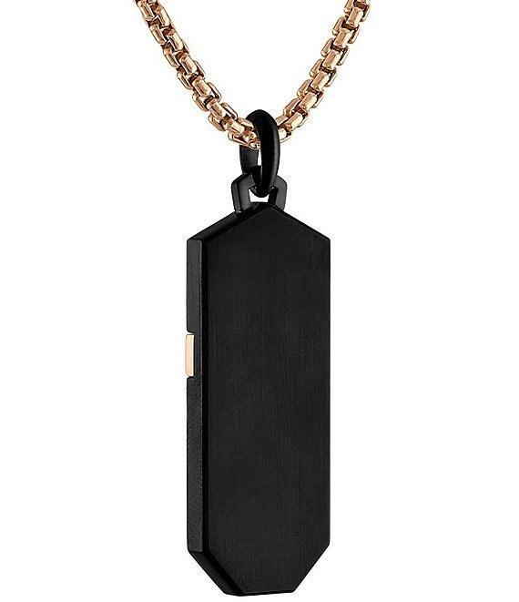 Bulova Men's Rose Gold Tone Stainless Steel Diamond Cross Dog Tag Long Pendant Necklace Product Image