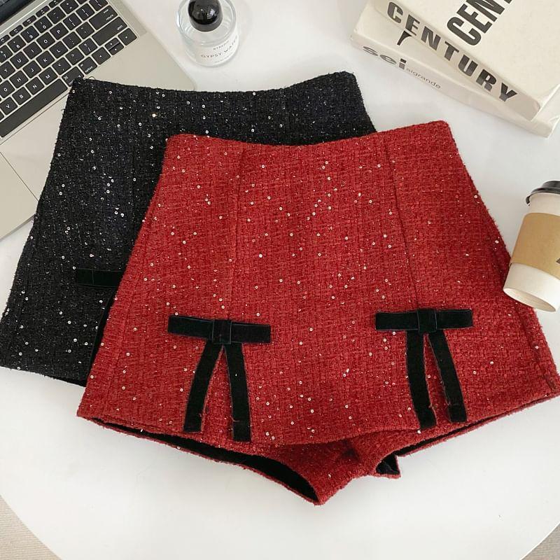 High Waist Glitter Bow Shorts Product Image
