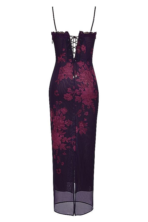 Aiza Grape Floral Print Maxi Dress Product Image