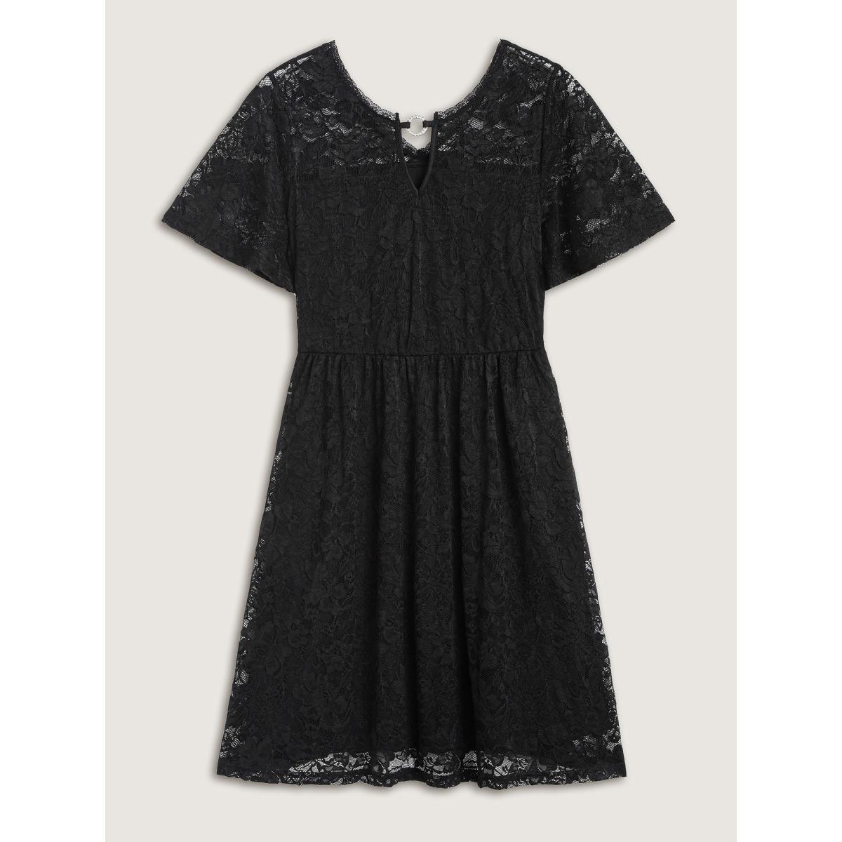 Plus Size Floral Lace Metal Detail Midi Dress Black Women Round Neck Short sleeve Curvy BloomChic 18-20/2X Product Image