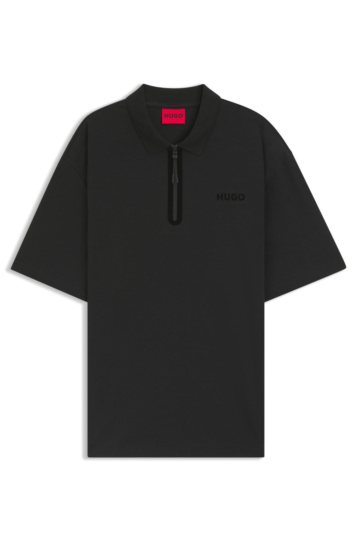 HUGO - Polo shirt with zip placket - Black Product Image