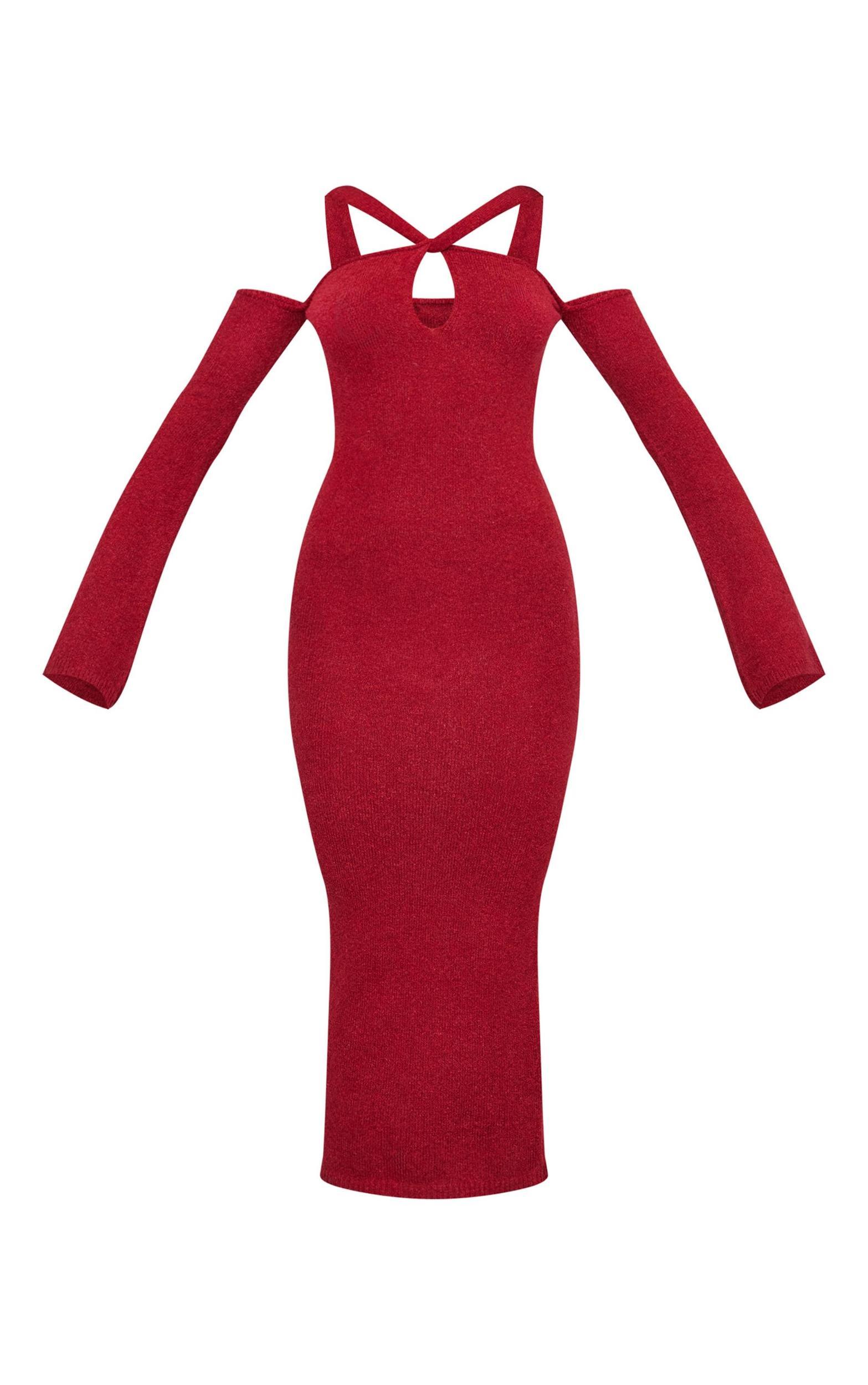 Burgundy Soft Knit Strappy Cut Out Maxi Dress Product Image