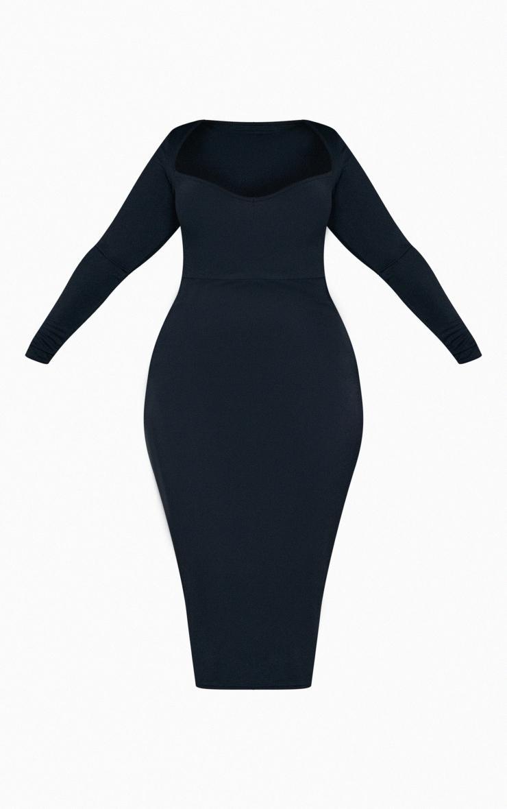 Plus Black Sweetheart Neck Long Sleeve Midi Dress Product Image