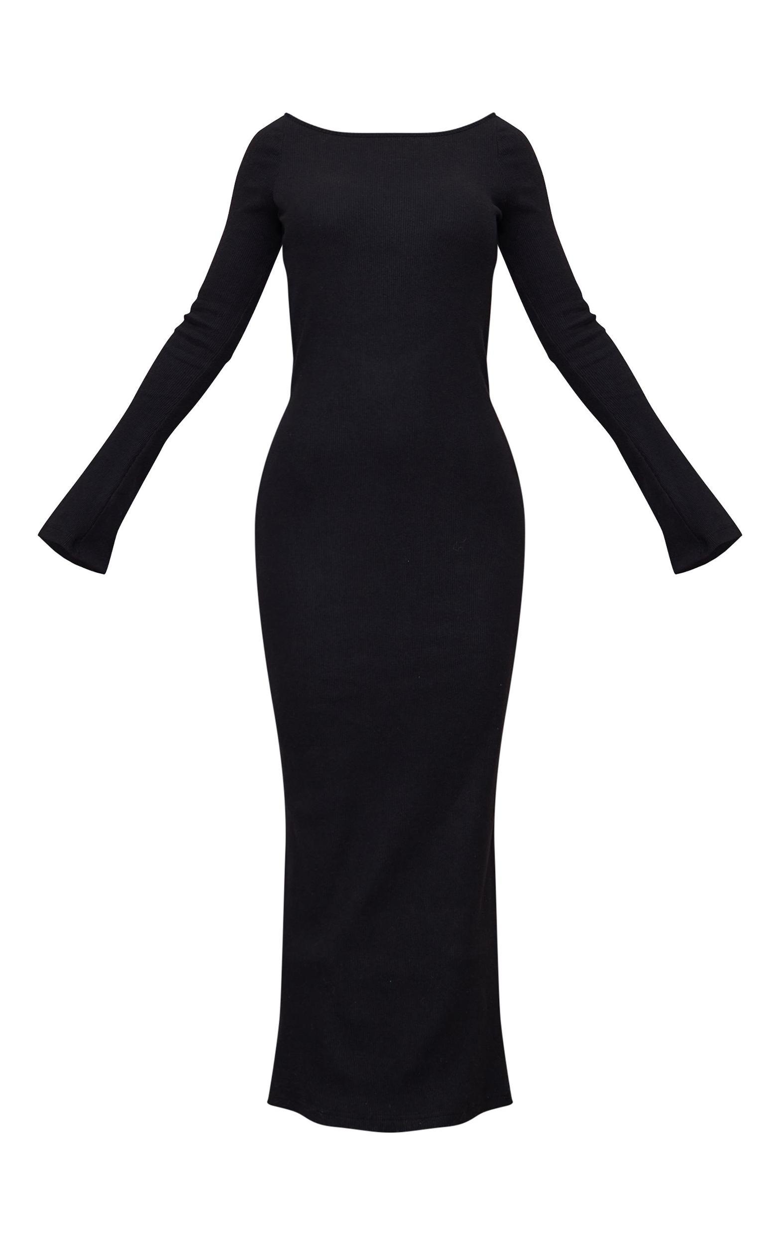 Black Heavy Brushed Rib Tie Back Maxi Dress Product Image