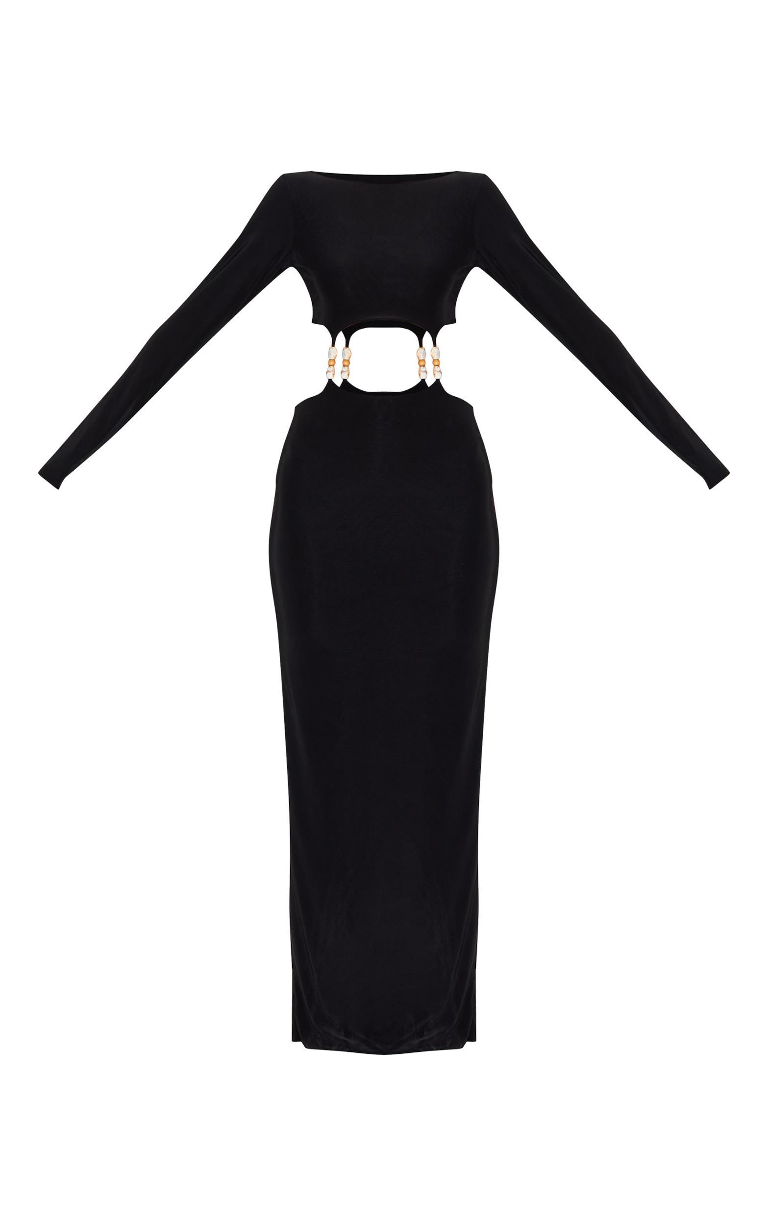 Black Double Slinky Trim Detail Cut Out Maxi Dress Product Image