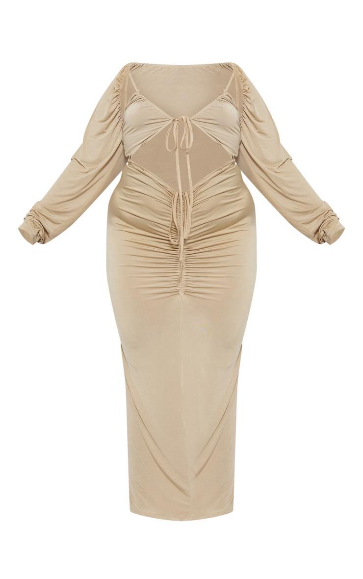 Plus Olive Slinky Cut Out Ruched Maxi Dress Product Image