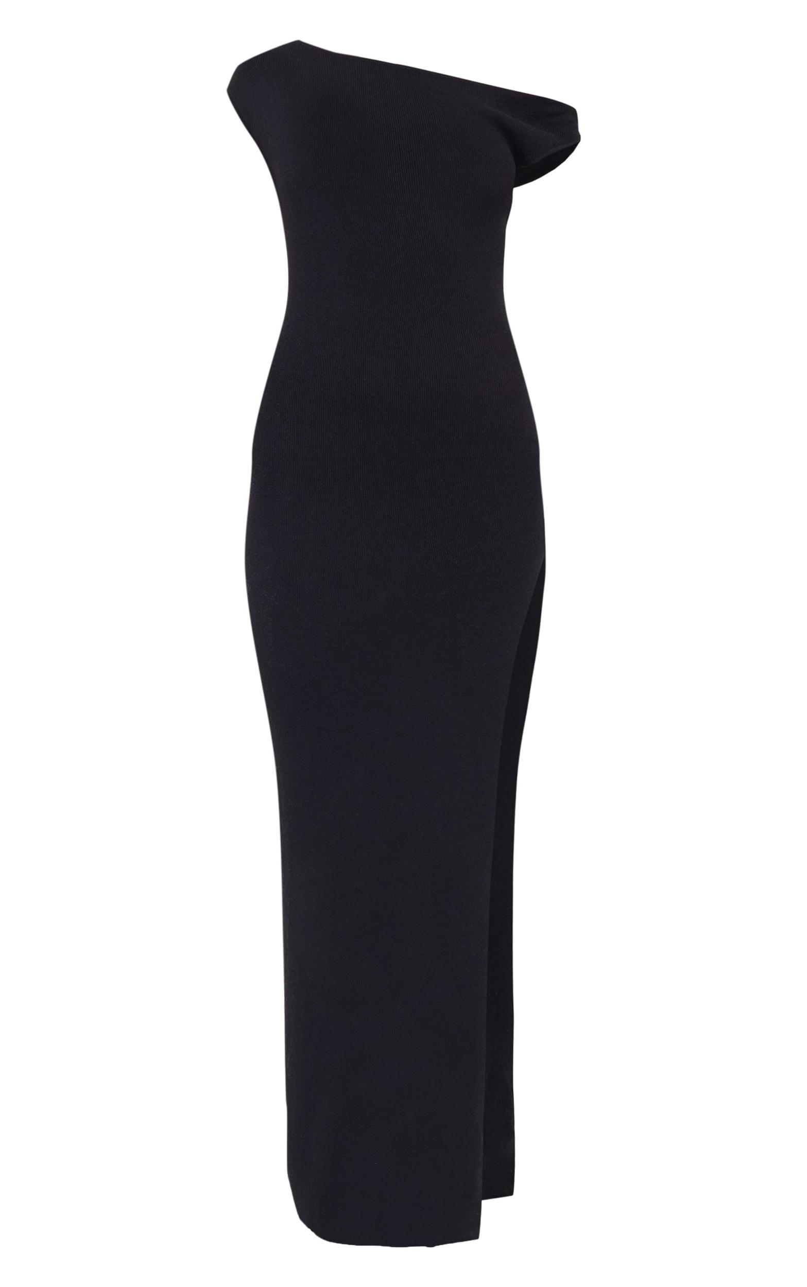 Black Fine Knit Twist Neck Maxi Dress Product Image