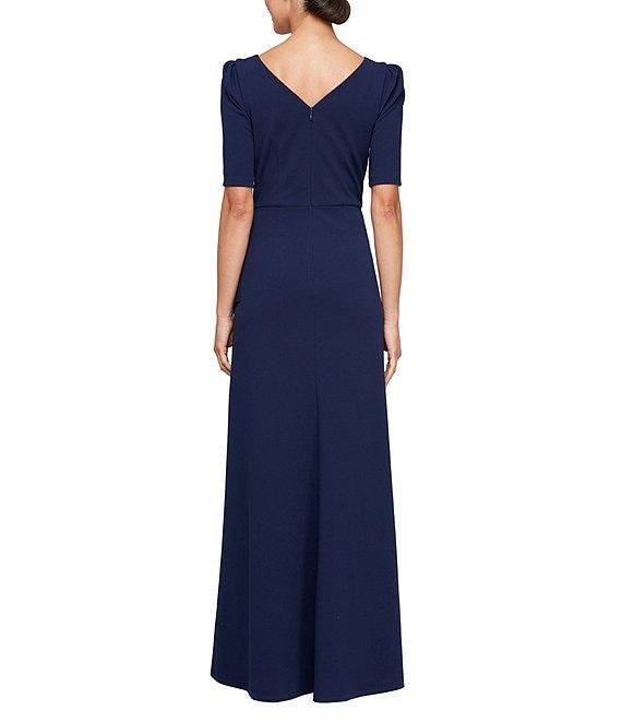 Alex Evenings Crepe Embellished Boat Neck 3/4 Sleeve Ruffle Cascade A-Line Gown Product Image