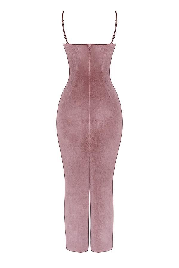 Azalea Soft Pink Velvet Midi Dress Product Image