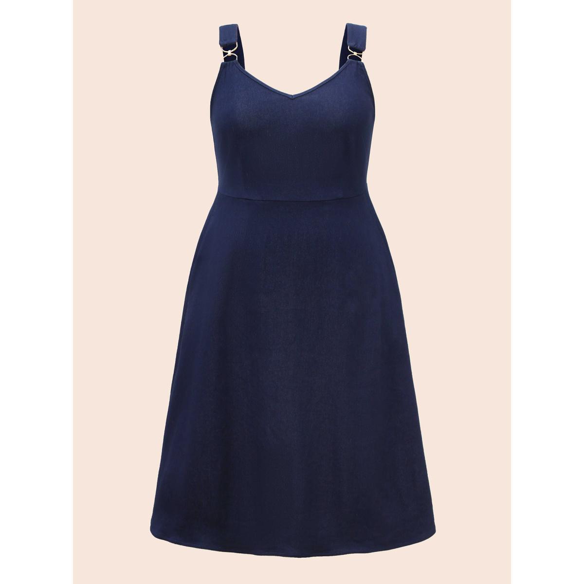Plus Size Denim Elastic Waist Overall Dress Indigo Women Casual Non V-neck Sleeveless Curvy BloomChic 18-20/2X Product Image