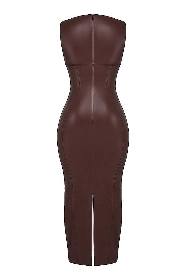 Sahara  cocoa vegan leather maxi dress Product Image