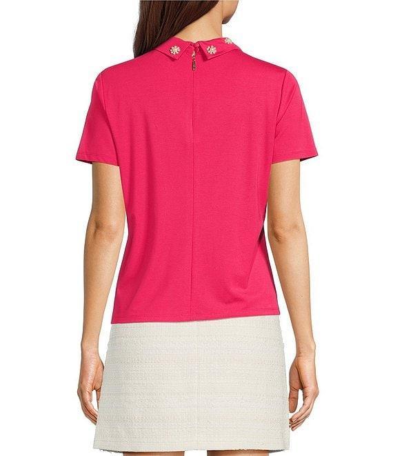 KARL LAGERFELD PARIS Pearl Flower Embellished Point Collar Short Sleeve Polo Product Image