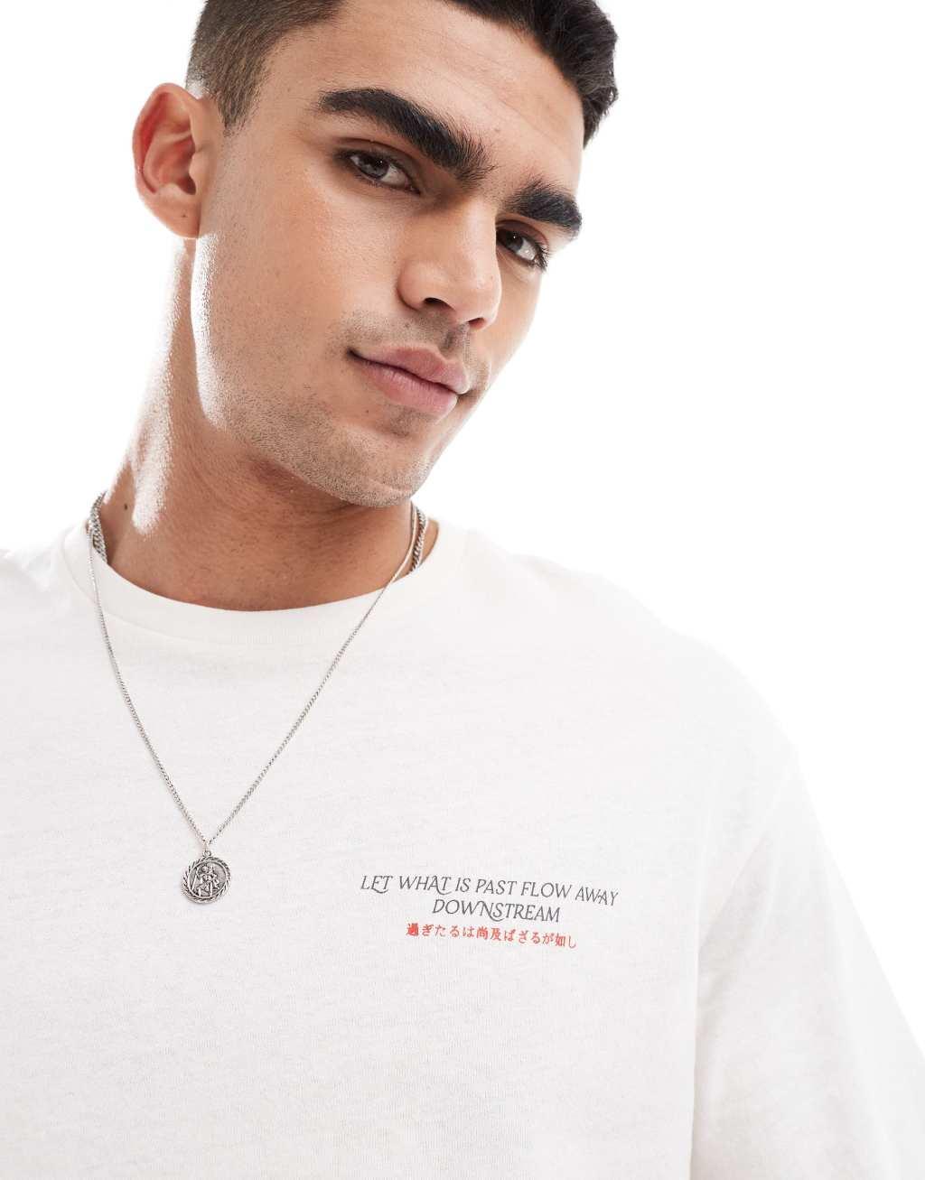 Selected Homme oversized t-shirt with koi back print in white Product Image