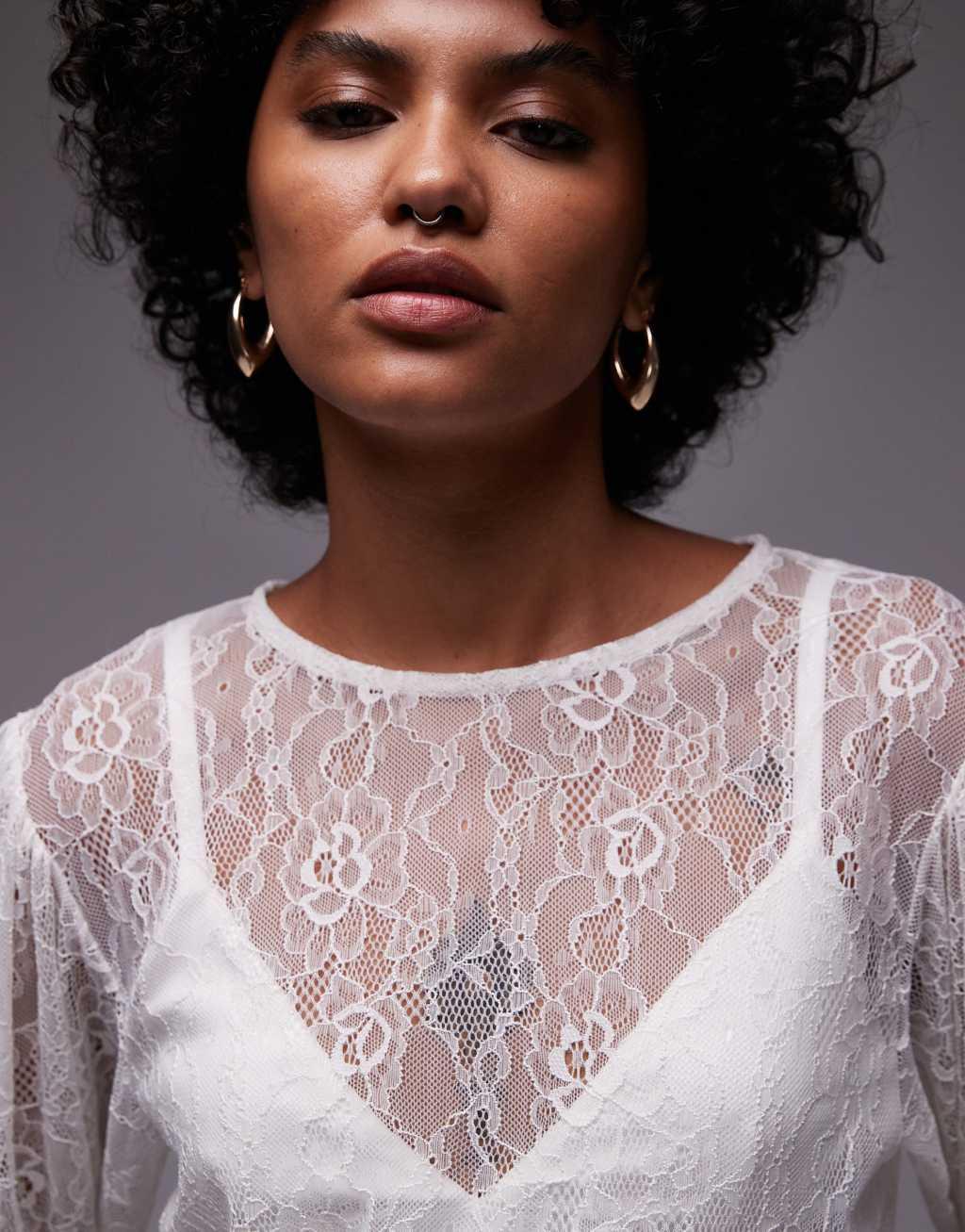 Topshop lace peplum top in ivory Product Image