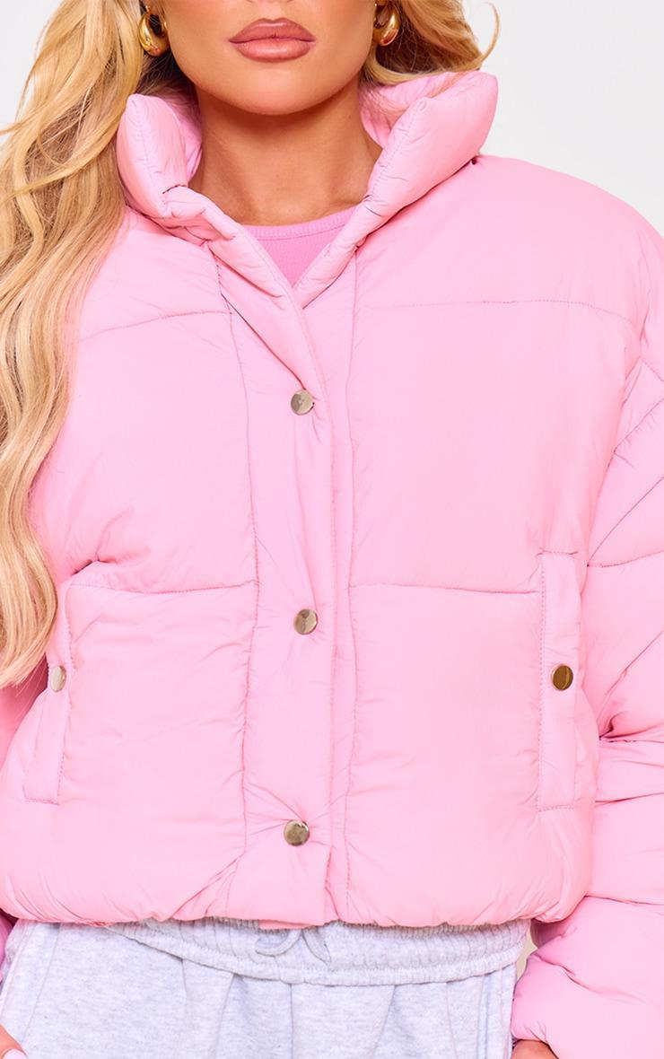 Pink Soft Nylon Set In Sleeve Popper Pocket Puffer Product Image