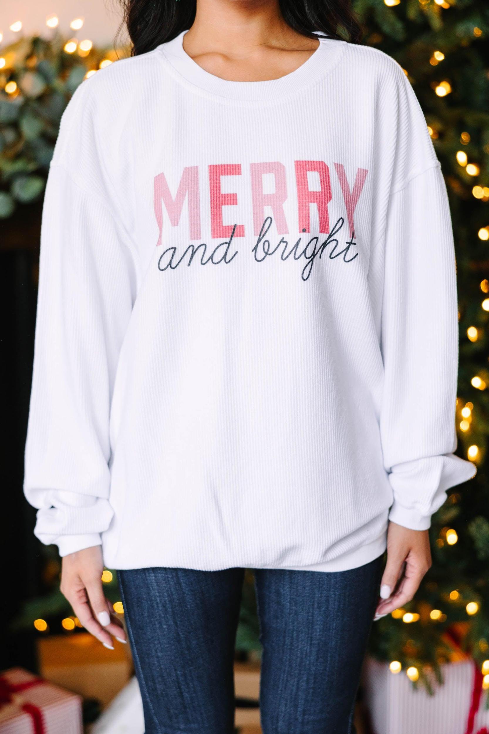 Merry & Bright White Graphic Corded Sweatshirt Female Product Image