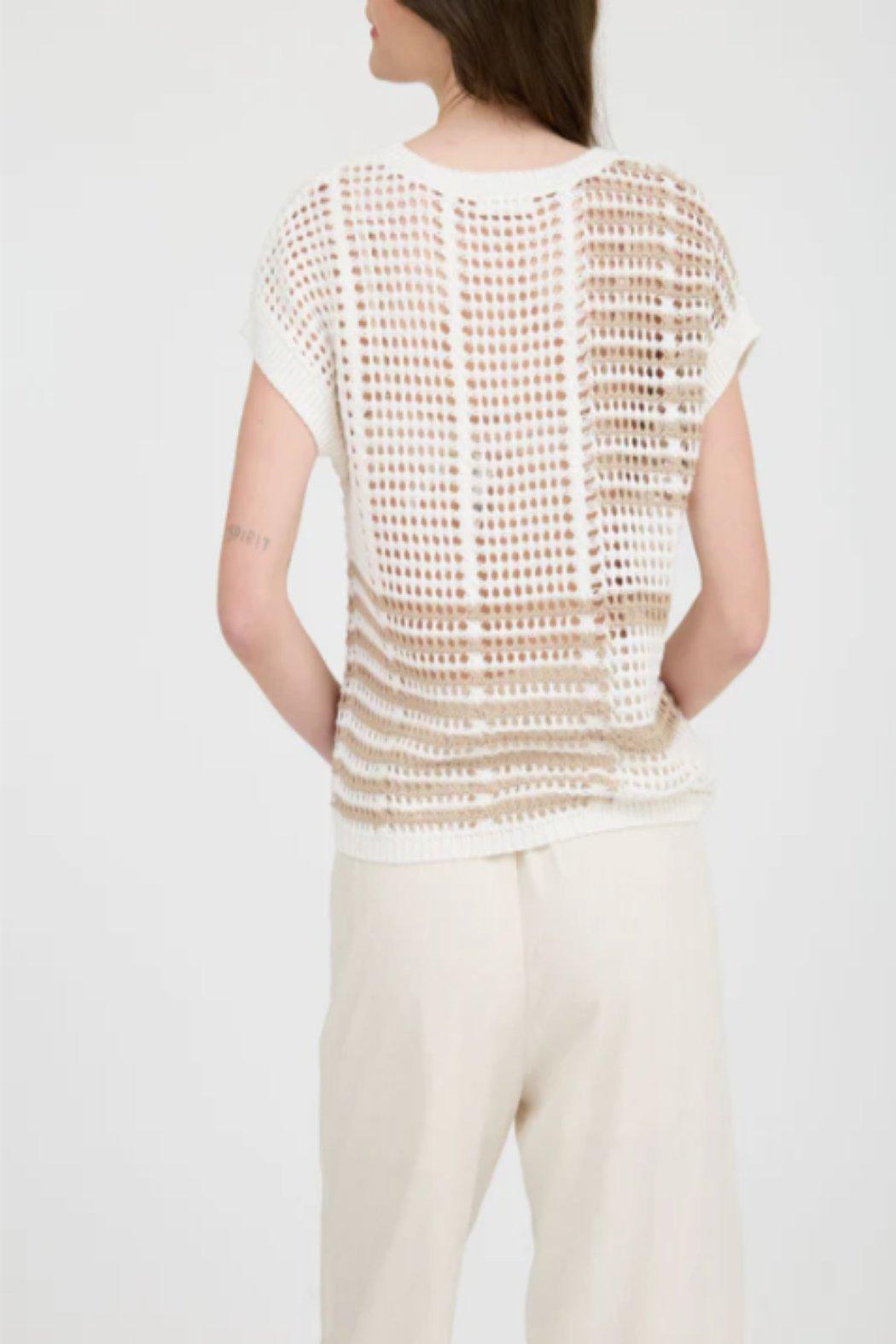 Multi Stripe Crochet Knit Sweater Top Product Image