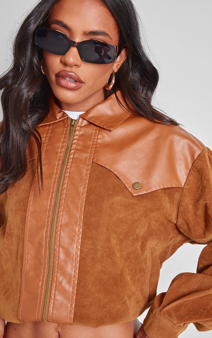Brown Faux Suede Western Panel Detail Oversized Jacket Product Image