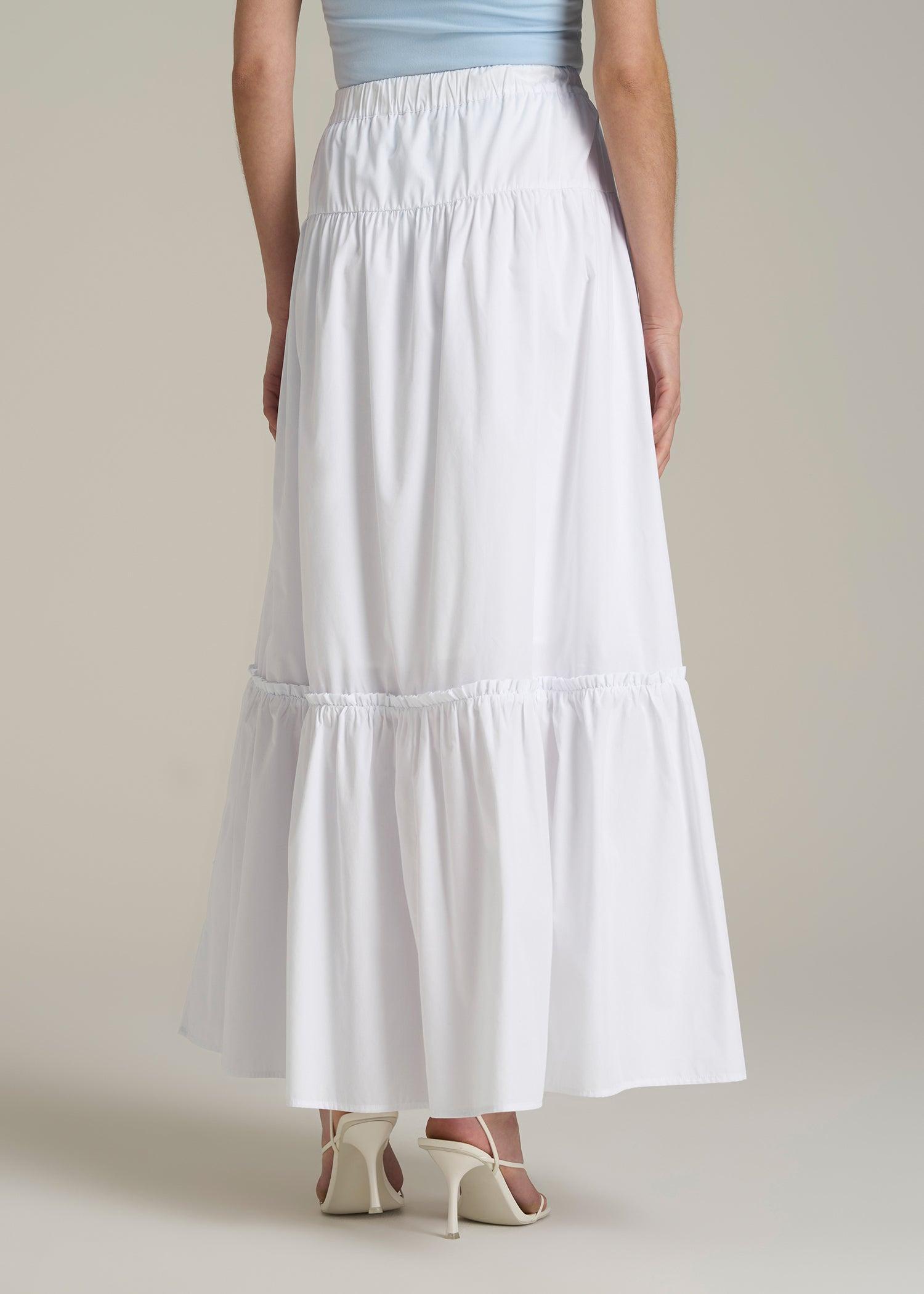 Tiered Cotton Maxi Skirt for Tall Women in White Product Image