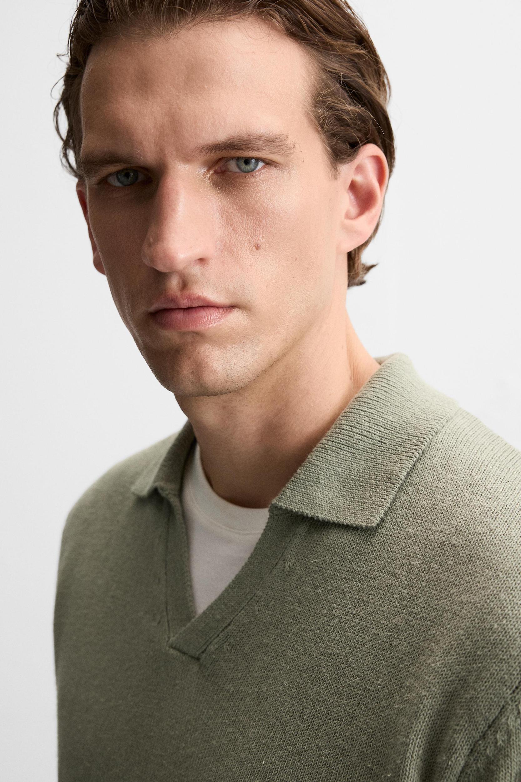COTTON - LINEN BLEND KNIT POLO Product Image