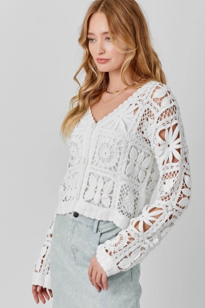 Crochet Button Up Cardigan Product Image