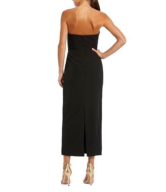 Mac Duggal Strapless 3D Satin Flowers Crepe Sheath Ankle Dress Product Image