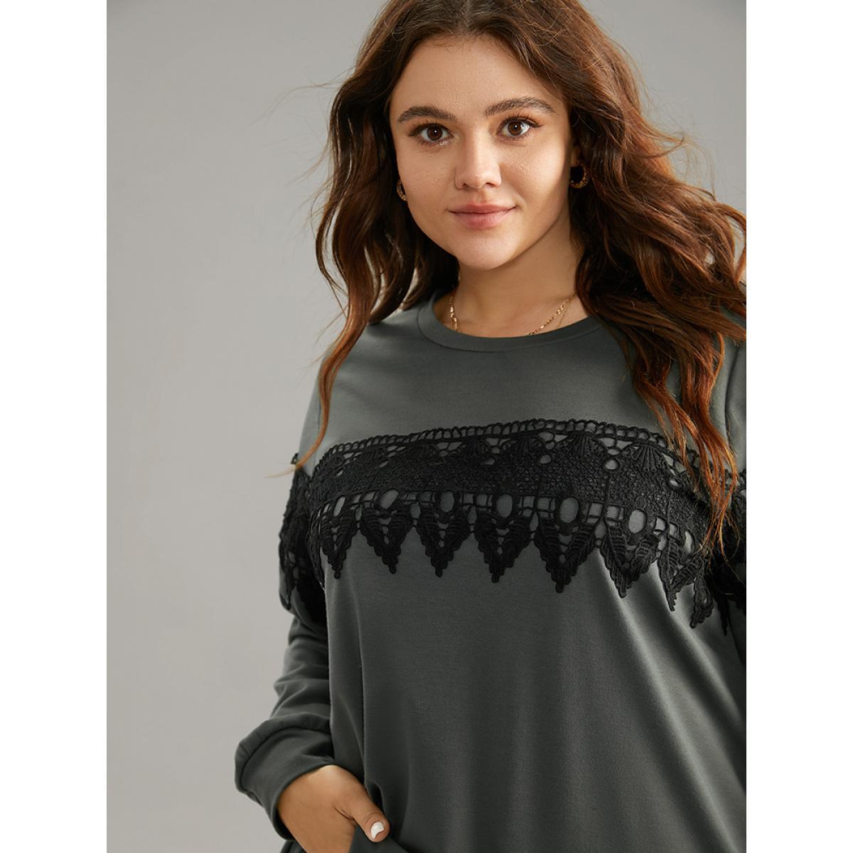 Plus Size Solid Pleated Detail Elastic Cuffs Sweatshirt Women Rust Casual Elastic cuffs Round Neck Dailywear Sweatshirts BloomChic 10/M Product Image