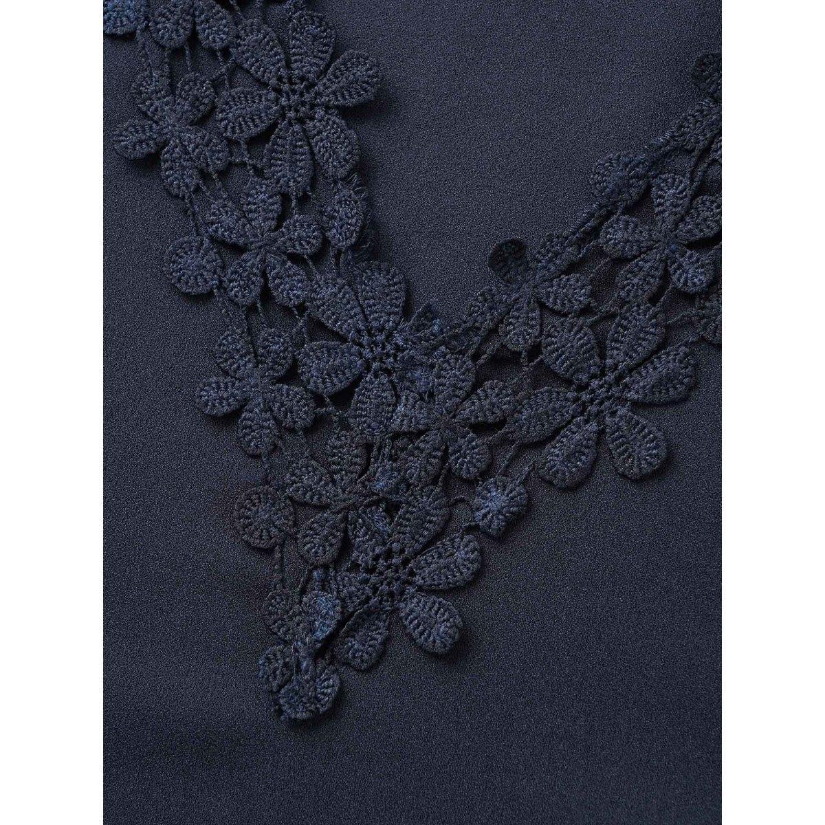 Plus Size Indigo Solid V Neck Woven Ribbon Blouse Women Elegant Half Sleeve V-neck Everyday Blouses BloomChic 10/M Product Image