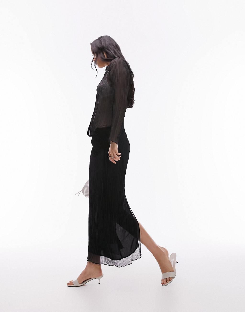 Topshop plisse straight midi skirt in black - part of a set Product Image