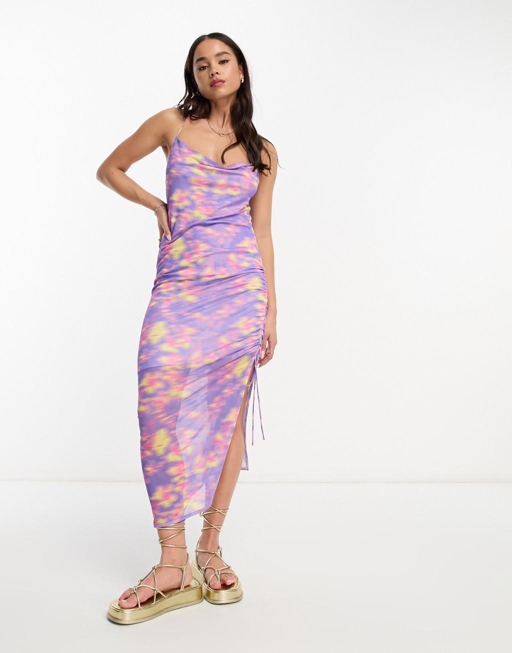 Monki mesh cami gathered midi dress Product Image