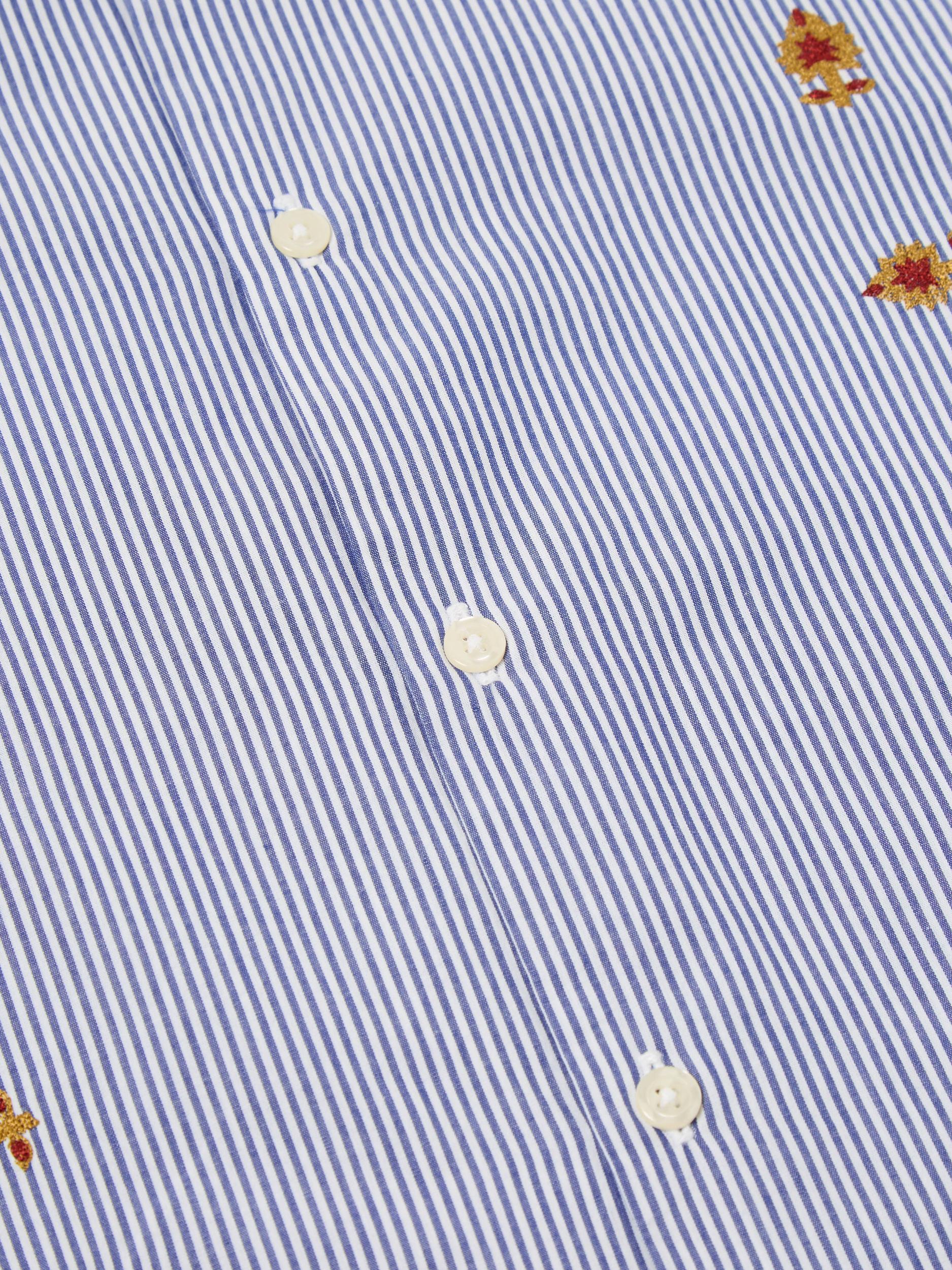 Universal Works Road Shirt in Blue Embroidered Classic Stripe Product Image