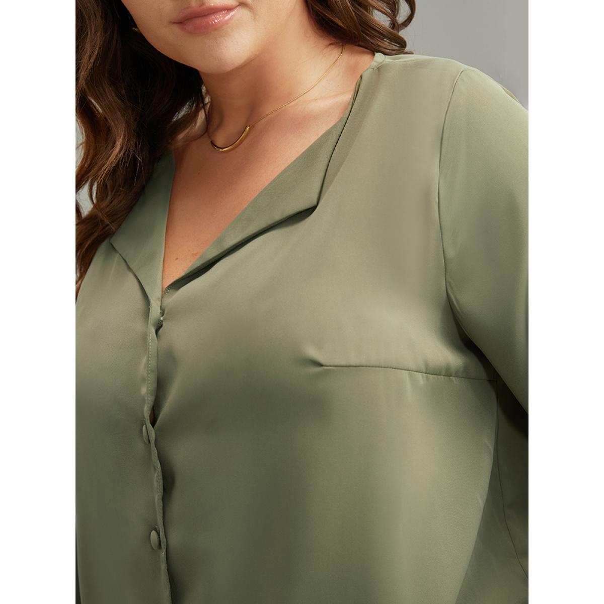 Plus Size ArmyGreen Lapel Collar Button Up Blouse Women Office Long Sleeve Lapel Collar Work Blouses BloomChic 22-24/3X Product Image