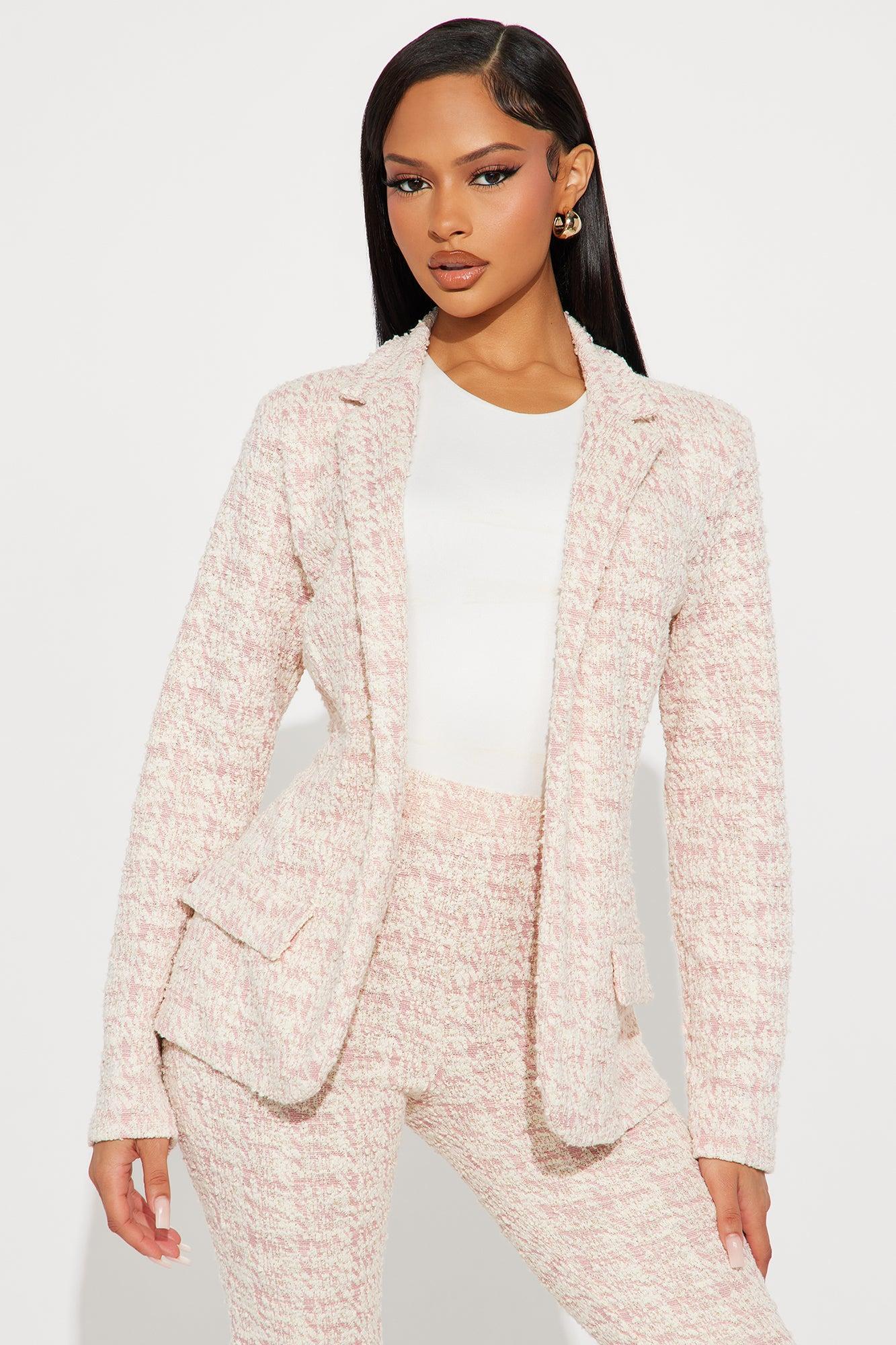 Avery Knit Tweed Blazer Pant Set - Pink Product Image