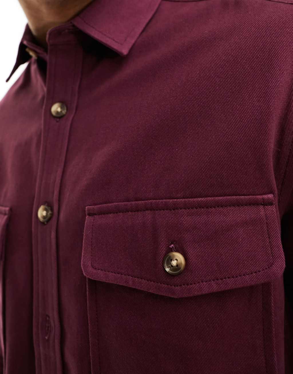 ASOS DESIGN cotton overshirt in burgundy  Product Image