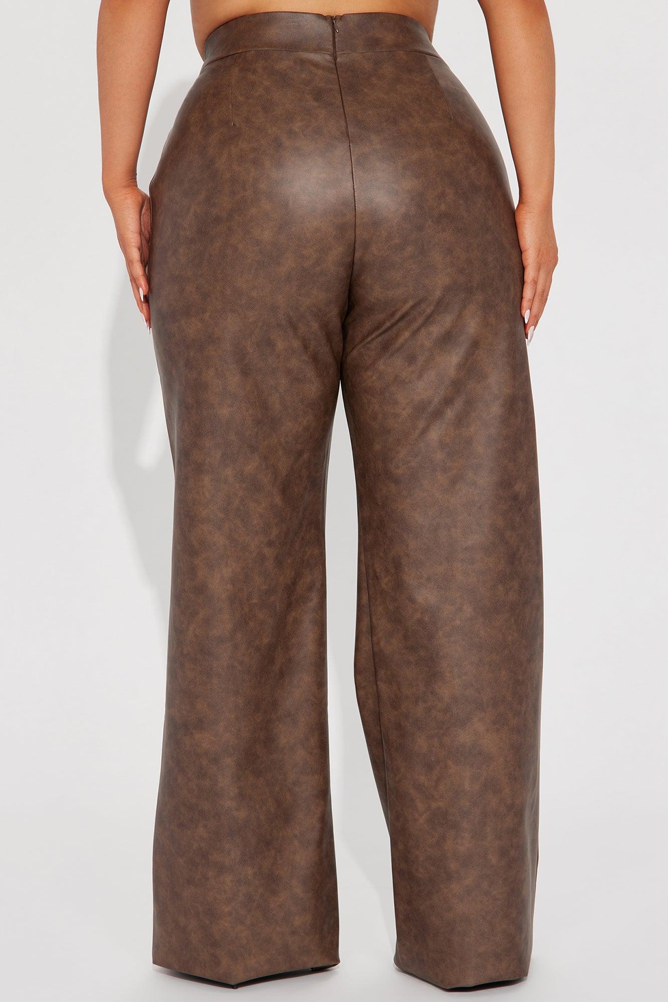 Victoria High Waisted Washed Faux Leather Dress Pants - Chocolate Product Image