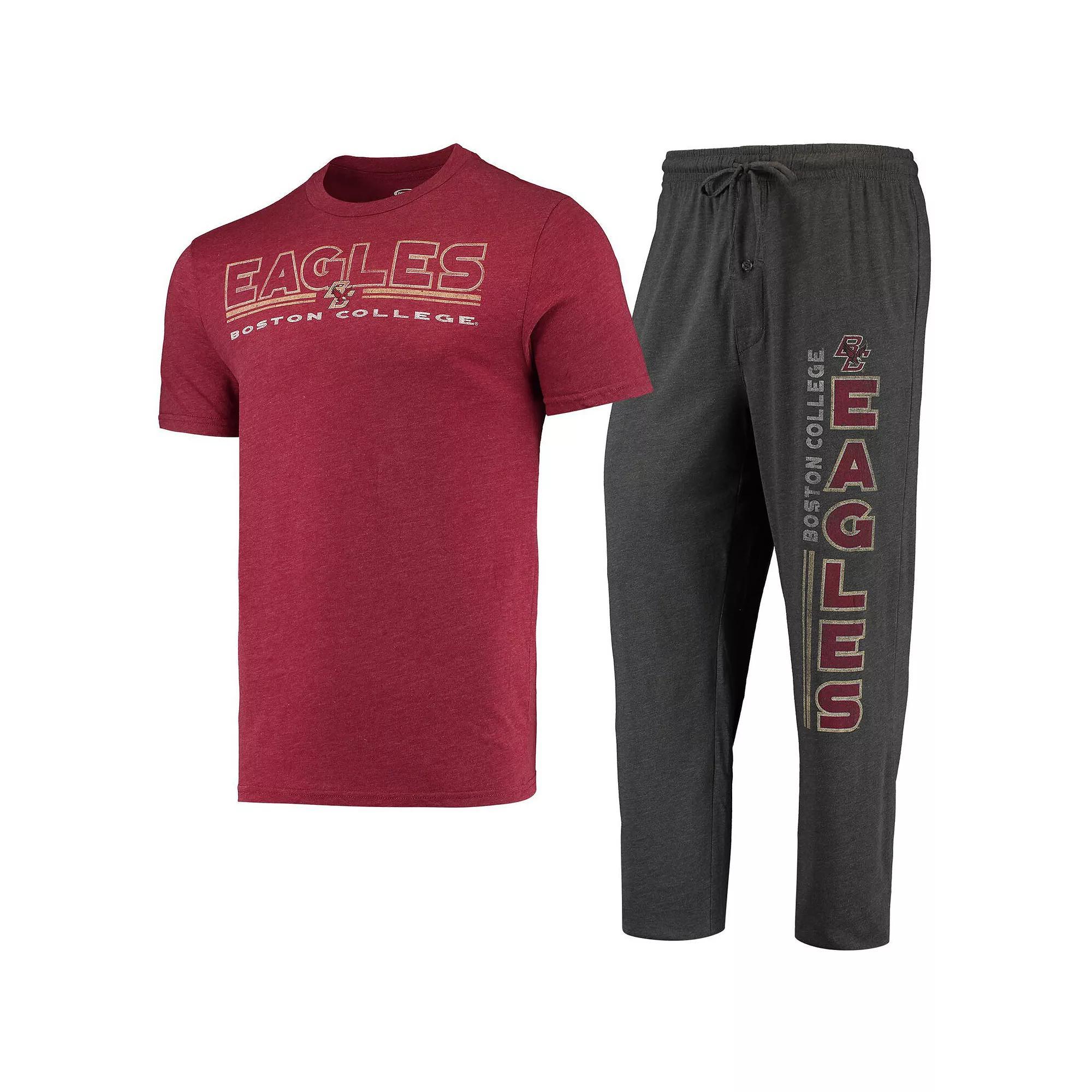 Men's Concepts Sport Heathered Charcoal/Maroon Boston College Eagles Meter T-Shirt & Pants Sleep Set, Size: 2XL Product Image