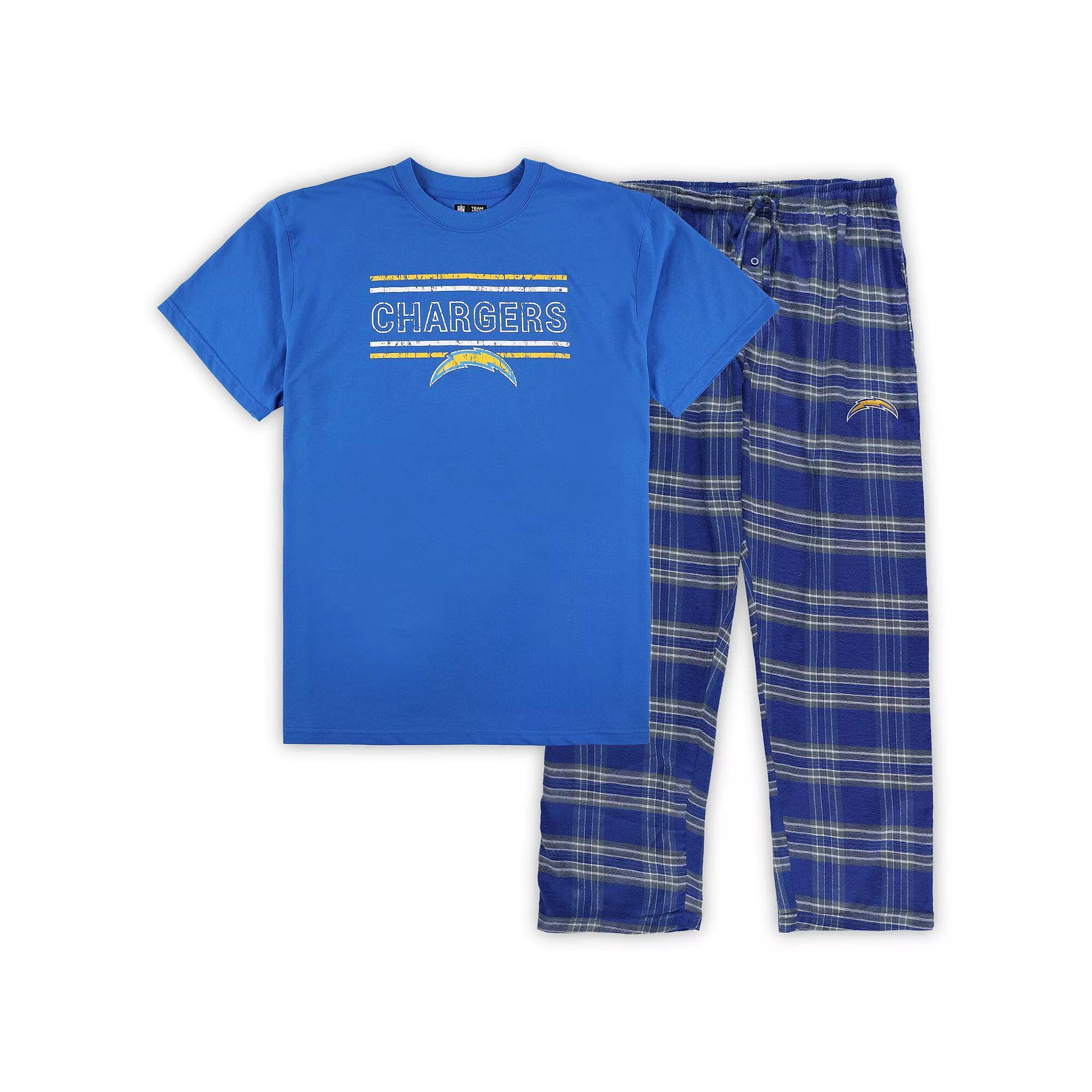 Men's Concepts Sport Powder Blue/Gray Los Angeles Chargers Big & Tall Flannel Sleep Set, Size: 3XLT, Light Product Image