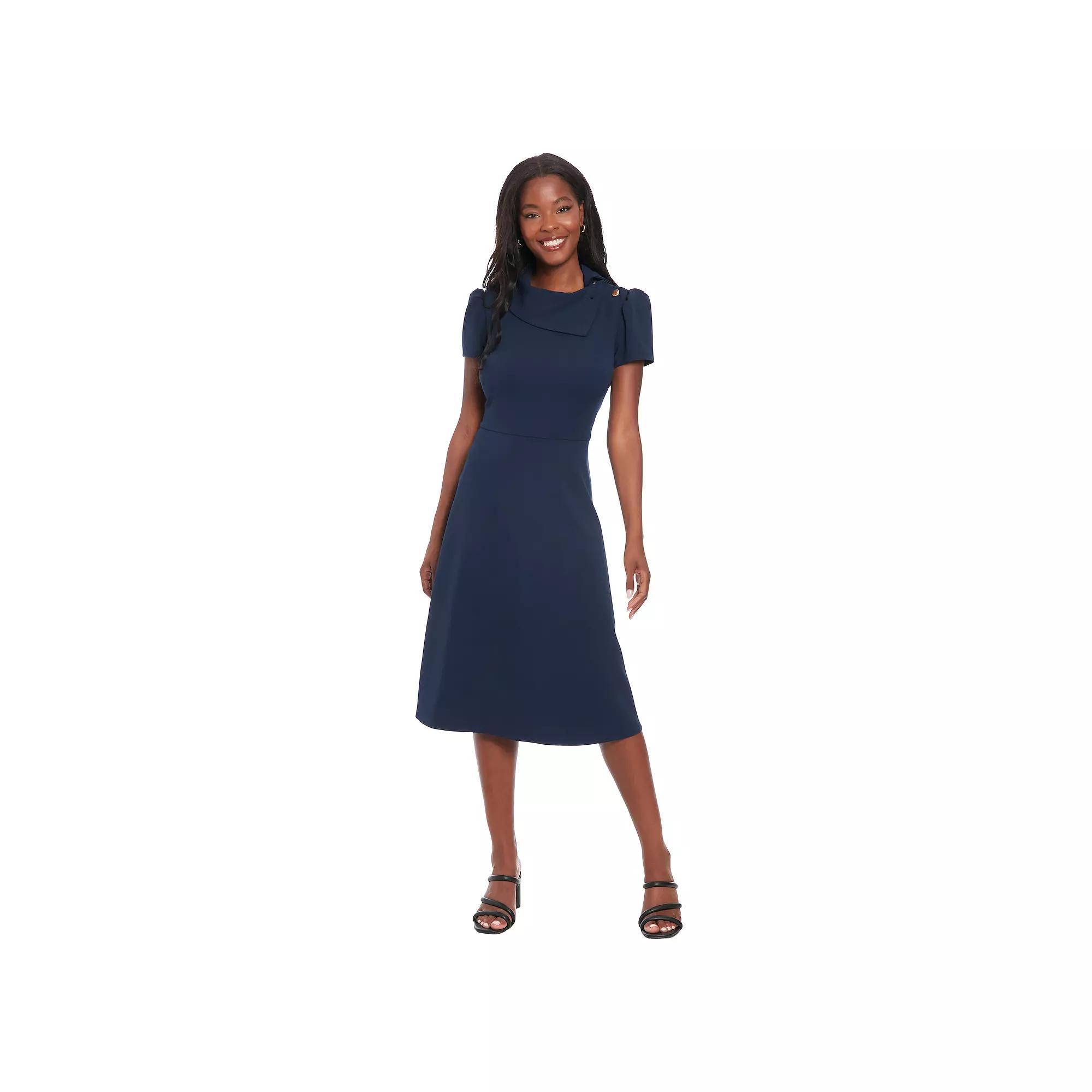 Women's London Times Envelope Collar Fit And Flare Button Dress, Size: 8, Red Product Image